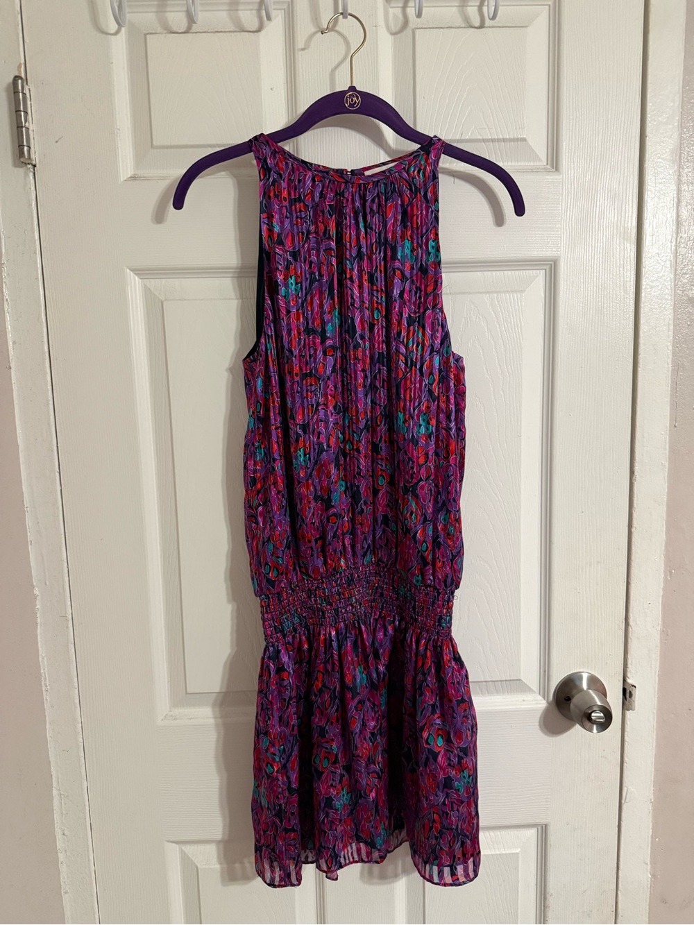 Vintage Ramy Brook Purple Floral Printed Sleeveless Mini Dress